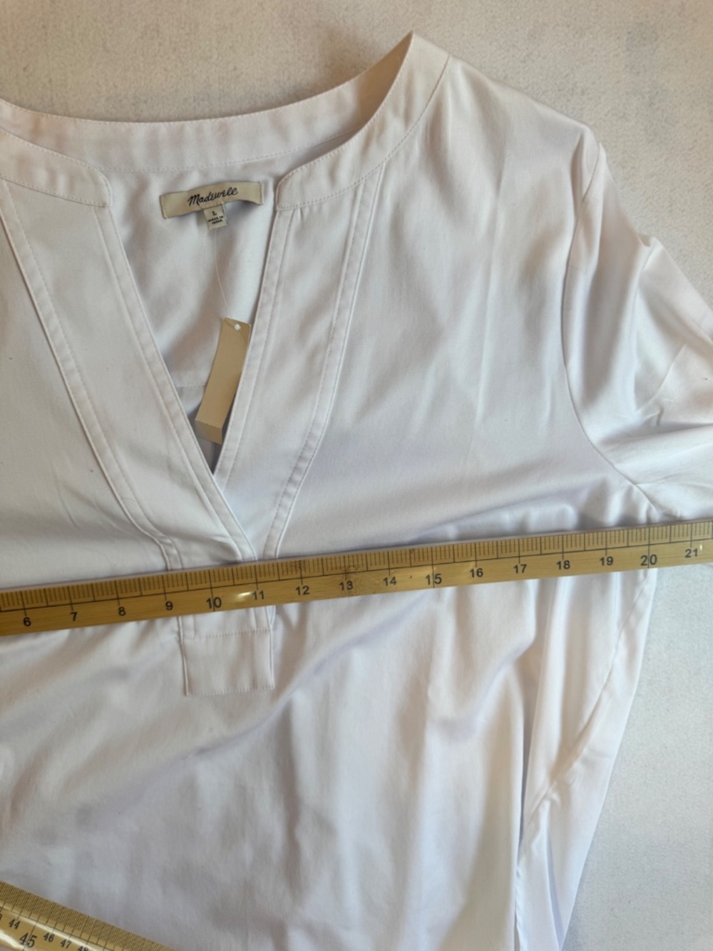 Clean Girl Minimalist Cotton Poplin Madewell V-Neck Long-Sleeve Top White LG NWT - Picture 5 of 7